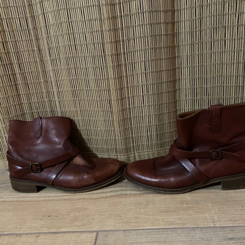 Brown leather ankle boots